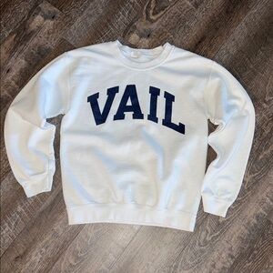 Gildan White Crew Neck Sweater with Vail Print